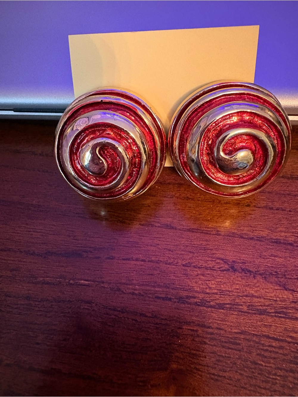 Vintage Red and Silver Spiral Glass Earrings